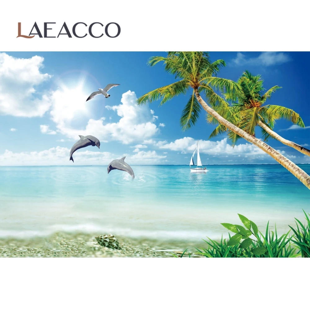 Laeacco летние тропические фоны море пляж песок облачное небо праздничные поездки