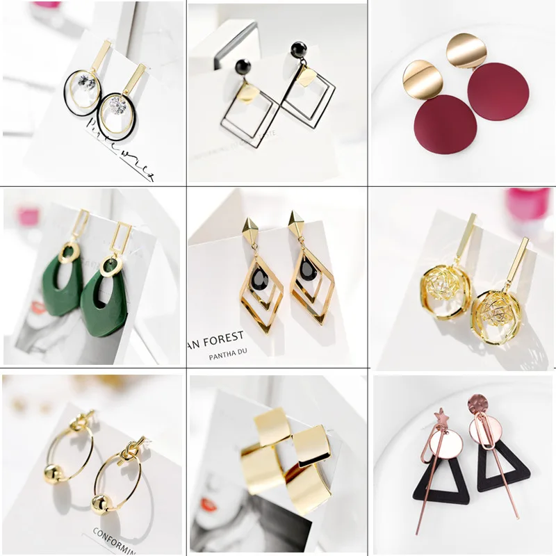 Корейские женские серьги геометрические круглые треугольные уши для девушек