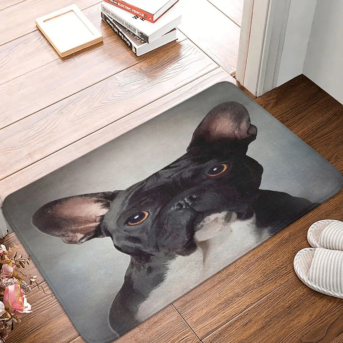 

Дверной коврик с рисунком французского бульдога D27, мягкий домашний коврик для ванной комнаты, милый пыленепроницаемый коврик для ног