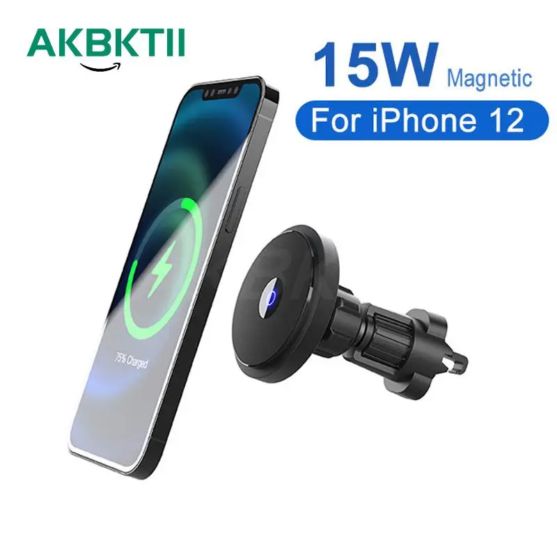 

Магнитное беспроводное автомобильное зарядное устройство для iPhone 12 Pro Max 12 Mini Pro, держатель для телефона с креплением на створки вентиляции, ...