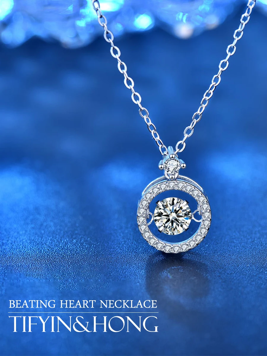 

S925 Silver Moissanite Heart Shape Necklace Sweet Romantic Style Birthday Gift Couples Exclusive