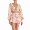 

Summer Fashion Runway Designer Women Dress Vinatge Long Sleeve Ruffles Floral Printed Chiffon Lady Clothes Holiday Beach Vestido