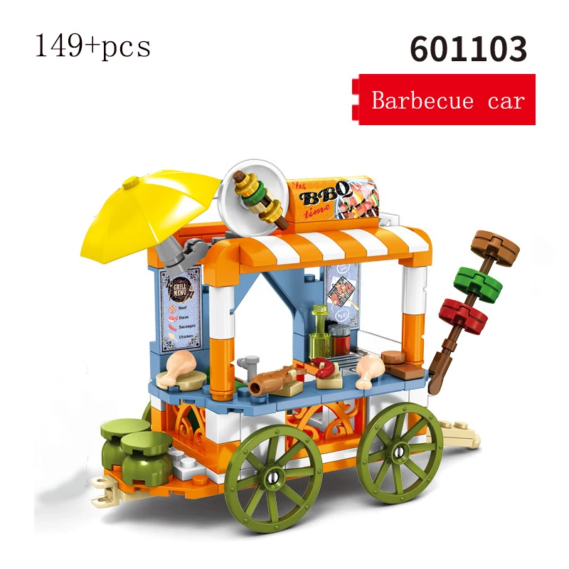 New City Street View Sushi Car Building Blocks for Kids Toys Ice Cream Cart DIY Friends Bricks Girls Mini Birthday Gifts | Игрушки и