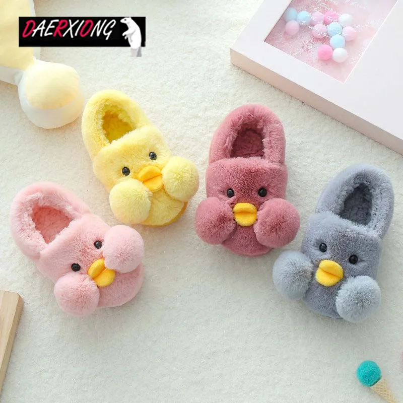 Детская зимняя домашняя обувь для мальчиков и девочек милые хлопковые тапочки с