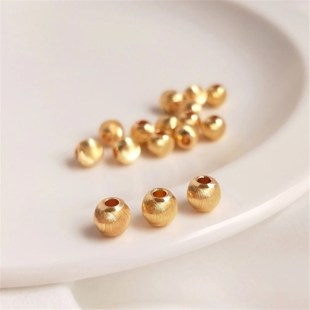 

14K Gold Filled Plated Brass Floral Fine Lines Twinkle Cat Eye Cut Round Beads DIY Bracelet Necklace Loose Beads Jewelry Beads