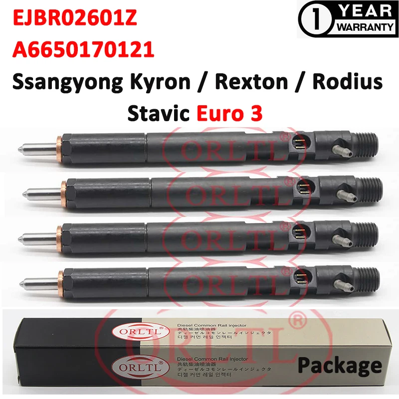 

4PCS ORLTL Diesel Common Rail Injector EJBR02601Z Nozzle 6650170121 A6650170121 For SSANGYONG Kyron Rexton Rodius Stavic Euro 3