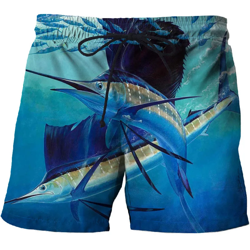 

Summer men's beach shorts quick-drying sports shorts 3D printing fish design surf shorts sweat-proof cool men's shorts plus size