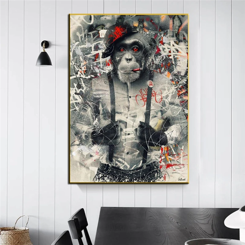 Современное художественное оформление стен животные граффити искусство обезьяна холст картина Куадрос