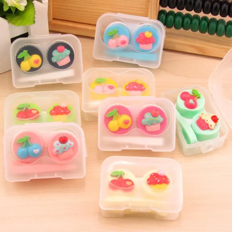 Случайный Цвет милый мини вишневого торта Портативный контактные линзы чехол