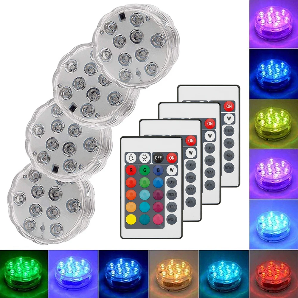 

16 Colors Submersible 10 Led Light with Suction Cup for Outdoor Pond Fountain Vase Garden Swimming Pool Underwater Night Lamp