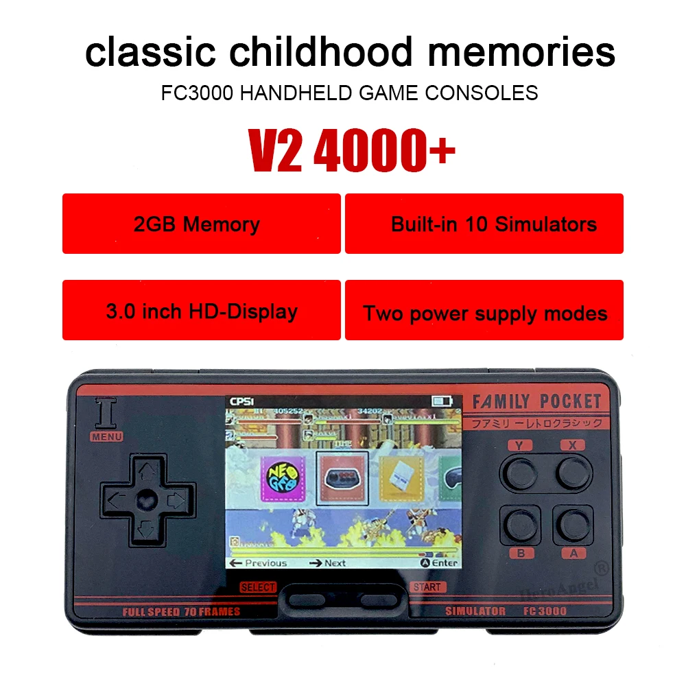 

New FC3000 V2 Retro Handheld Video Game Console Built-in 4000+ Classic Games Portable Console Support 10 Formats Game AV Output