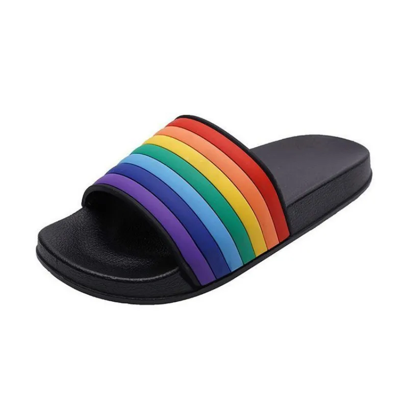

Slippers 2021 New Summer Sandals Female Shoes Beach Outdoor Woman Flat Rainbow Sandals Bathroom Comfortable Slippers
