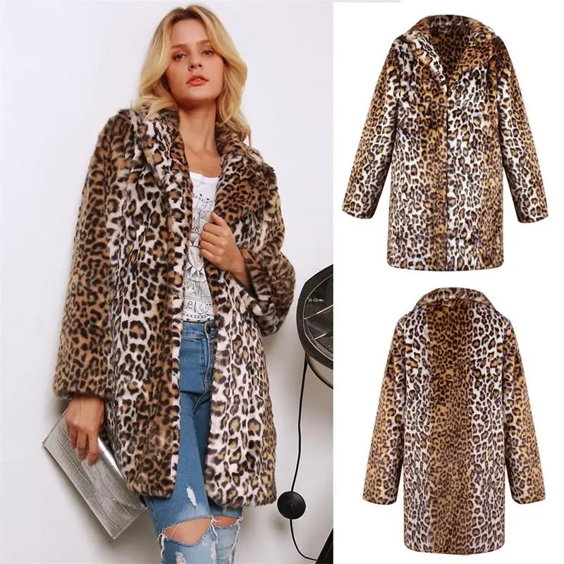 

Модное леопардовое пальто из искусственного меха, верхняя одежда средней длины, пальто с длинным рукавом, повседневная верхняя одежда, зимние пальто из искусственного меха, женские теплые пальто с карманами