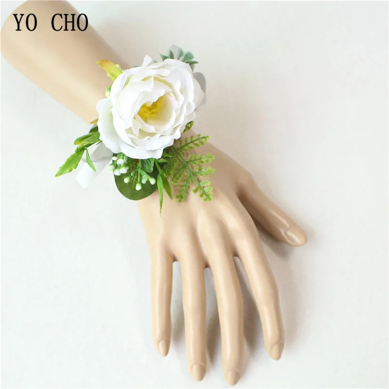 wrist corsage-D Йо Чо искусственный цветок Мужская бутоньерка, жених бутоньерка Buttonhole свадебный цветок на запястье Шелковая Роза украшение для свадьбы аксессуары для планировщика - Цвет: wrist corsage-D