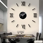 Настенные часы 3D, акриловые зеркальные наклейки с римскими цифрами для домашнего декора гостиной, кварцевые самоклеящиеся Подвесные часы с иглами