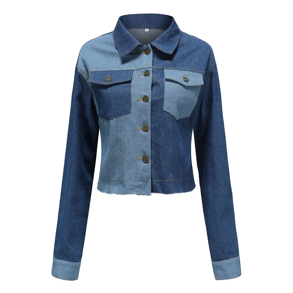 

Women Splicing Denim Jackets Tops Female Long-sleeved Casual Jackets TC21