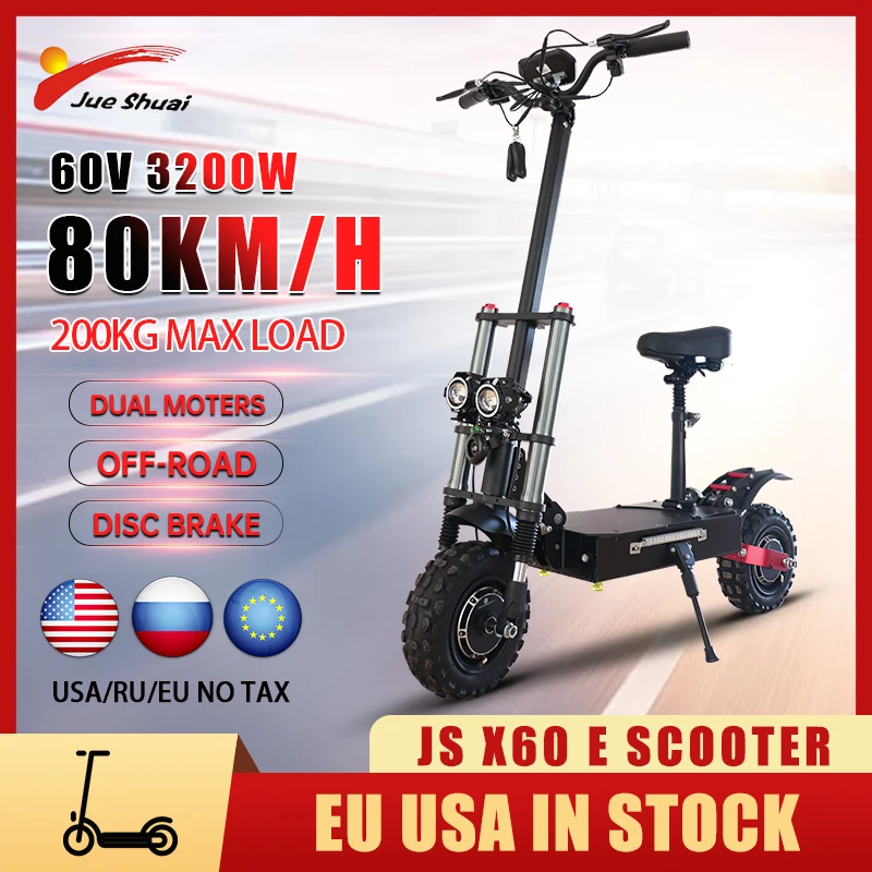 

80KM/H High Speed Electric Scooter 3200w 60v Dual Motor Foldable trotinette Ã©lectrique with Seat 200KG Max Load EU USA Stock