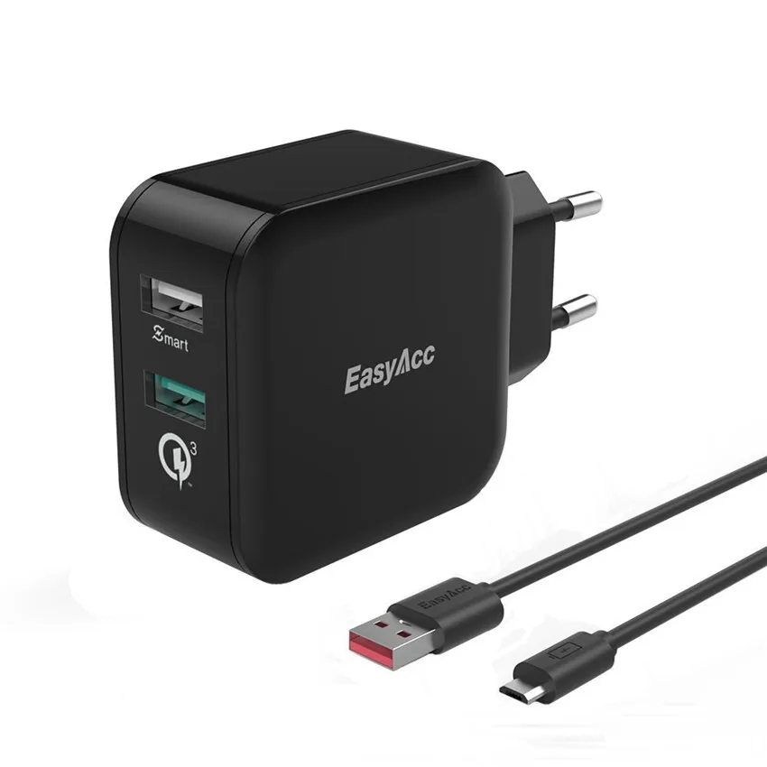 Настенное зарядное устройство EasyAcc Quick Charge 3 0 30 Вт умный адаптер с 2 портами смены