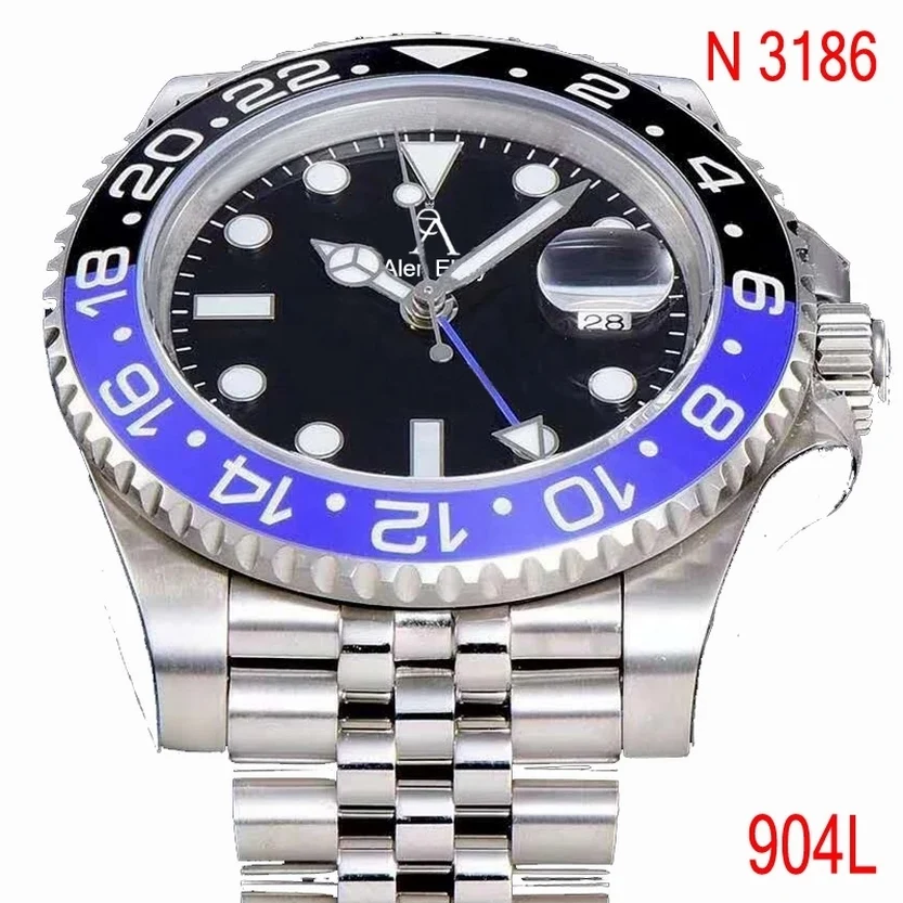 

904L luxury Black&Blue Ceramic bezel Sub Mechanical Watches 1:1 Men sapphire glass Watch NOOB ETA3186 AAA+ GMT