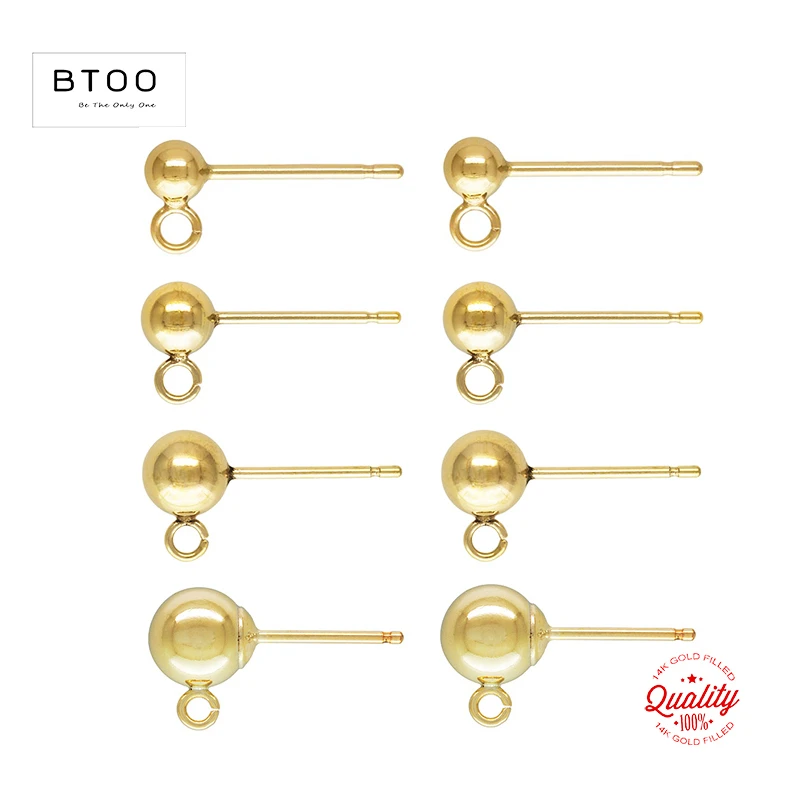 Pendiente de bola con anillo de oro de 14K para fabricación de joyas, accesorios de pendientes artesanales, 3MM/4MM/5MM/6MM