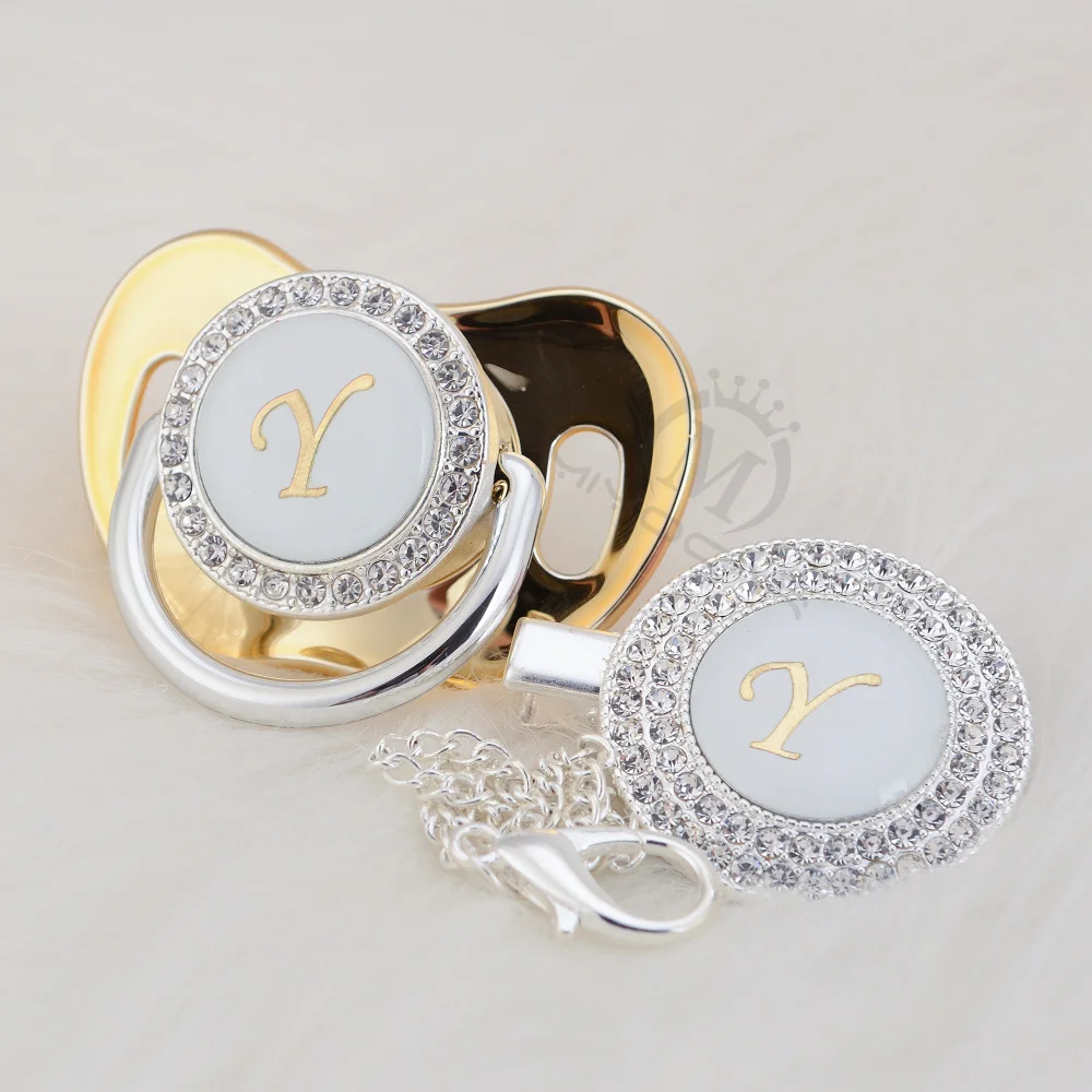 MIYOCAR Золото Rhinestone имя инициалы Письмо Y Элегантный Серебряный bling соска и пустышка Клип BPA бесплатно пустышка bling SGS пройти LY-1
