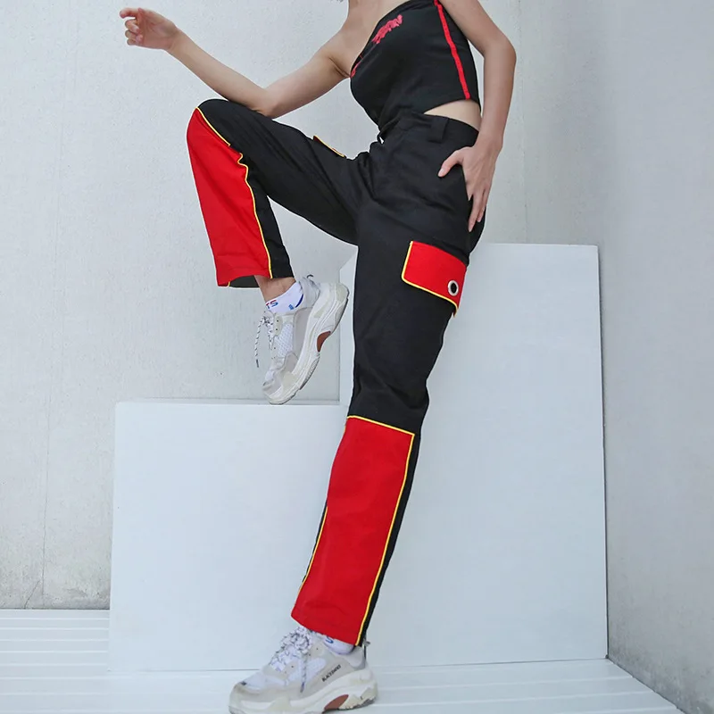 

2020 Contrast Color Straight Pants High Waist Casual Pants Women's clothing Long Trousers TA3394