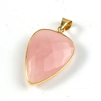 trendy beads silver plated natural rose pink quartz geometric shape pendant for mother gift jewelry
