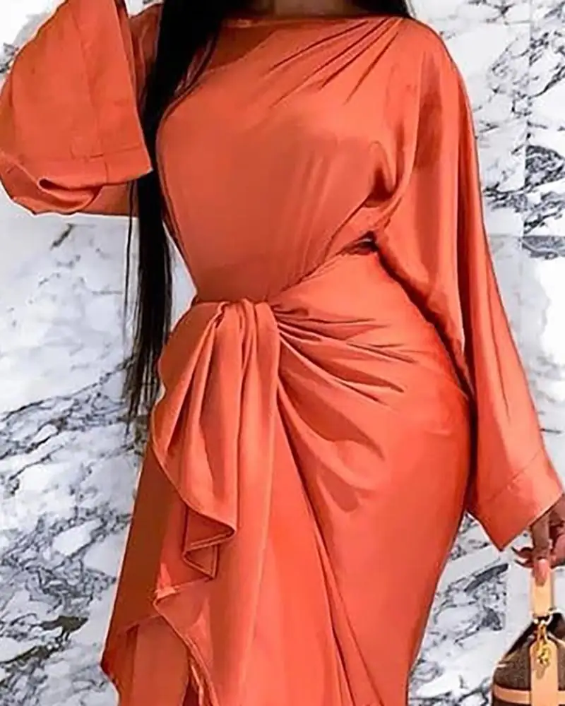 Женское платье с рукавом летучая мышь завязками спереди женское платье-миди