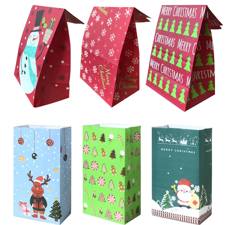 

6pcs/lot Christmas Theme Candy Bags Santa Claus/Snowman Gifts Bag 2021 Noel Cookies Supplies Xmas Crafts Navidad Decoration