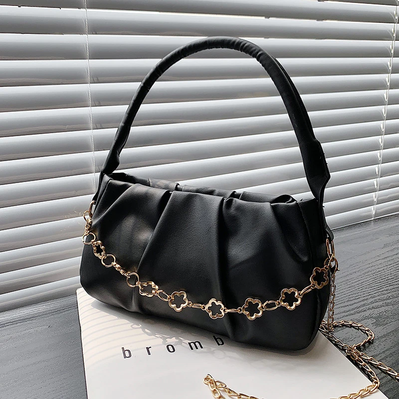 

Женская сумка из искусственной кожи, дизайнерская плиссированная сумка через плечо, однотонная роскошная дизайнерская сумка на плечо, повс...