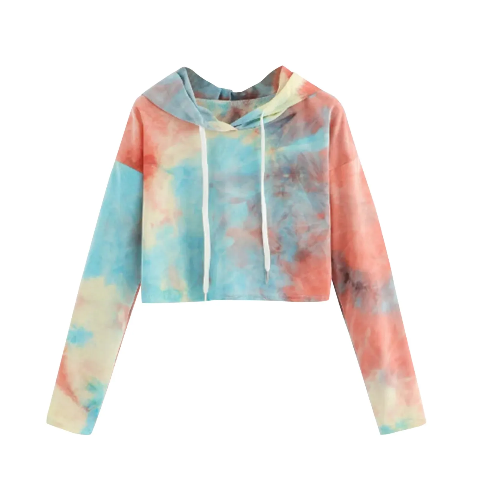 58# Women Crop Top Hoodie Korean Kawaii Hoodie Sweatshirt O-neck Colorful Long Sleeve Hoodie Drawstring Sweatershirt Sudadera