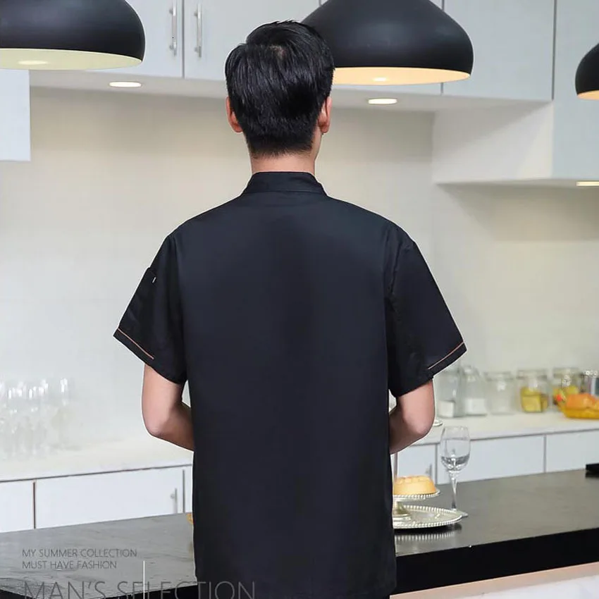 

Women Short Sleeve Blouse Chef Uniform Restaurant Kitchen Bakery Dining Hall Wear Men Shirt Cook Costumes Breathable Tops