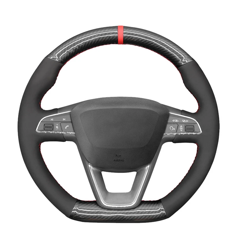

Black Suede Carbon Fiber Leather Car Steering Wheel Cover for Seat Leon (FR|CUPRA) Ibiza (FR|CUPRA) Alhambra (FR Line) Arona FR