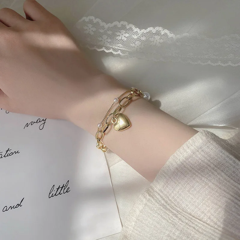 

2021 Trendy Silver Plated Thick Chain Bracelet for Women Vintage Handmade Charm Bracelet Personality Birthday Jewelry Gift