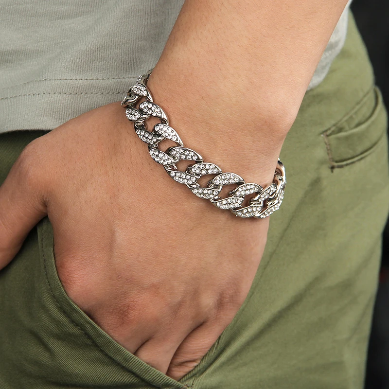 Bling Iced Out кубинское звено браслет ожерелье Мужская мода персонализированные перо подарок колье из горного хрусталя Набор хип хоп ювелирные изделия