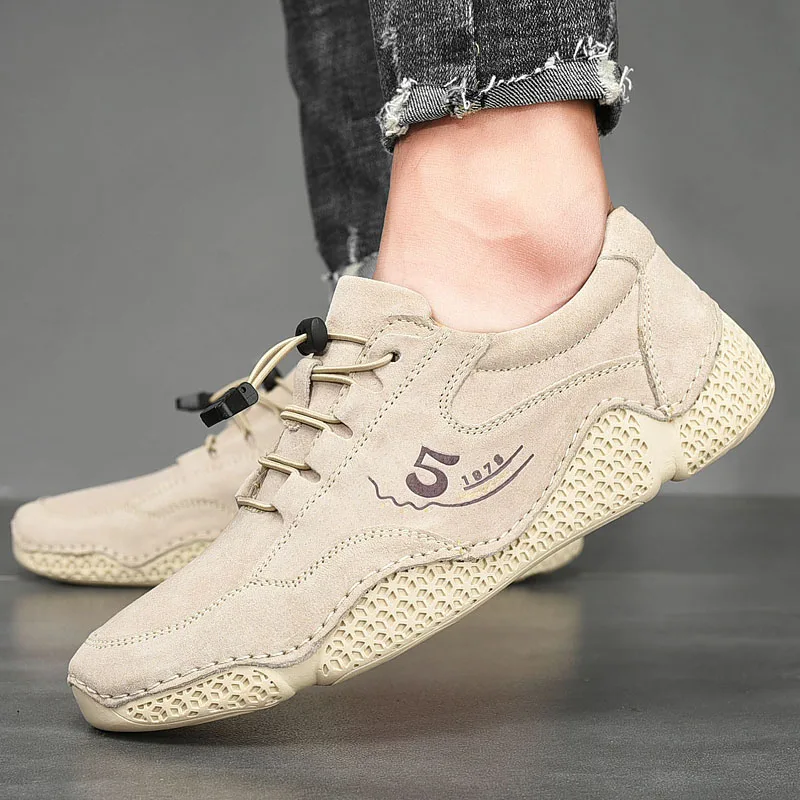 Мужские кожаные кроссовки на резиновой подошве с нескользящей подошвой в стиле