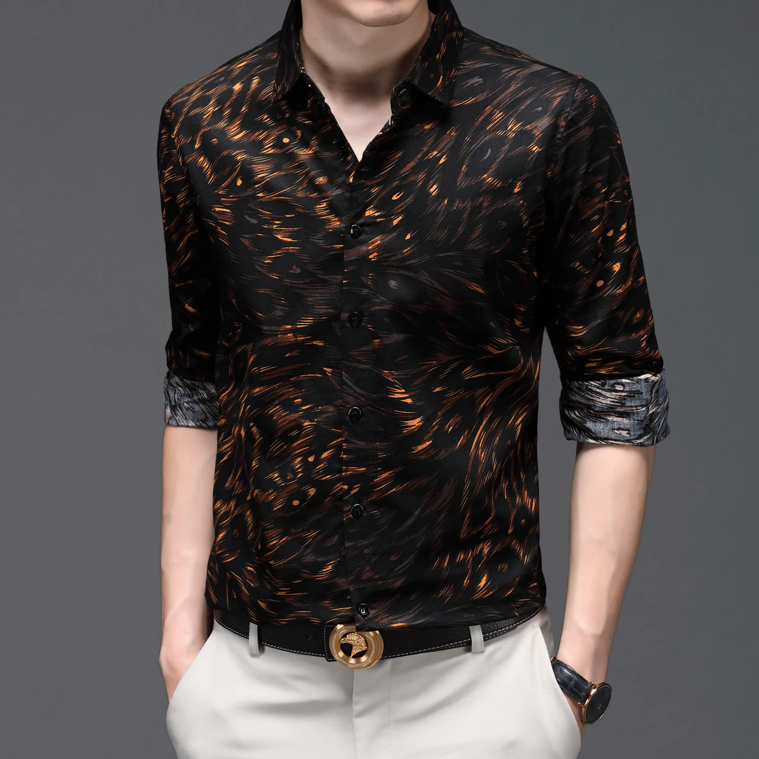 Рубашка мужская приталенная с длинным рукавом Модная элегантная офивечерние