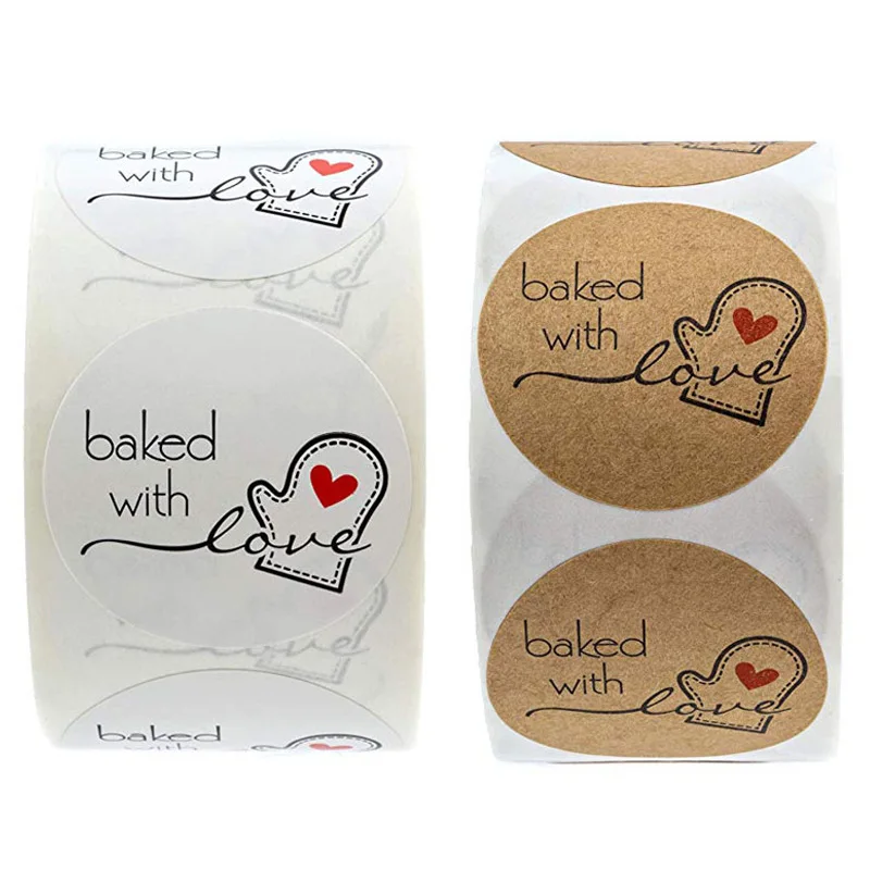 

100-500pcs Kraft Paper Baked With Love Stickers Scrapbooking For Package Seal Labels Sticker Cute Handmade Stationery Sticker