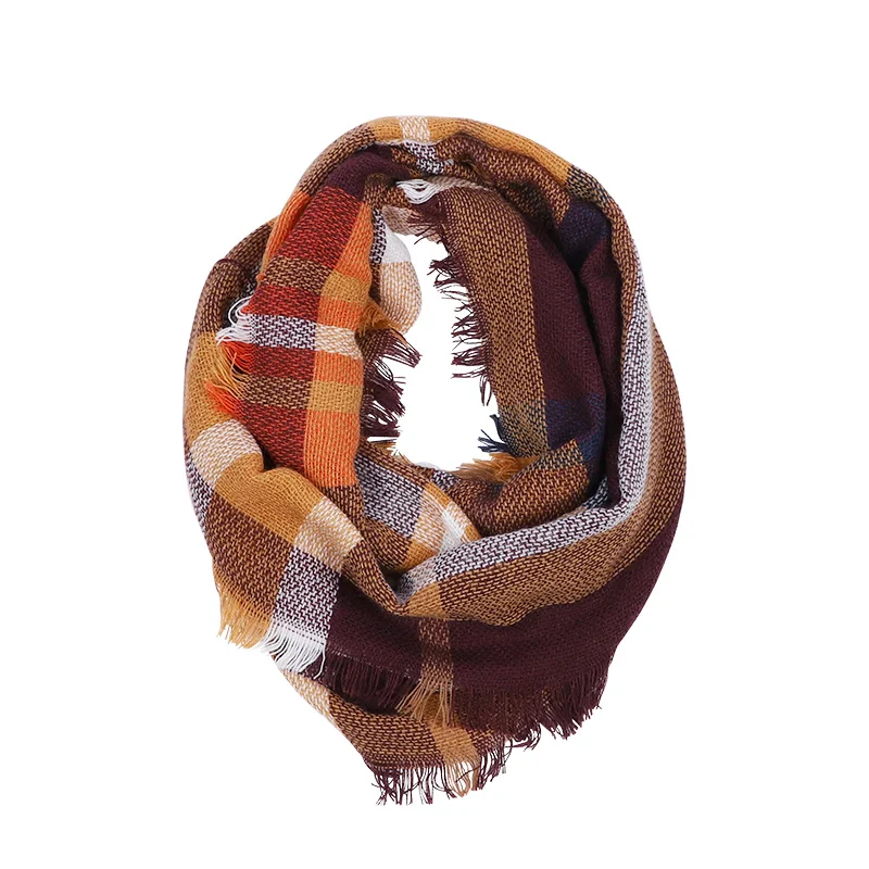 Модный бесконечный шарф осенний женский мужской клетчатый Повседневный