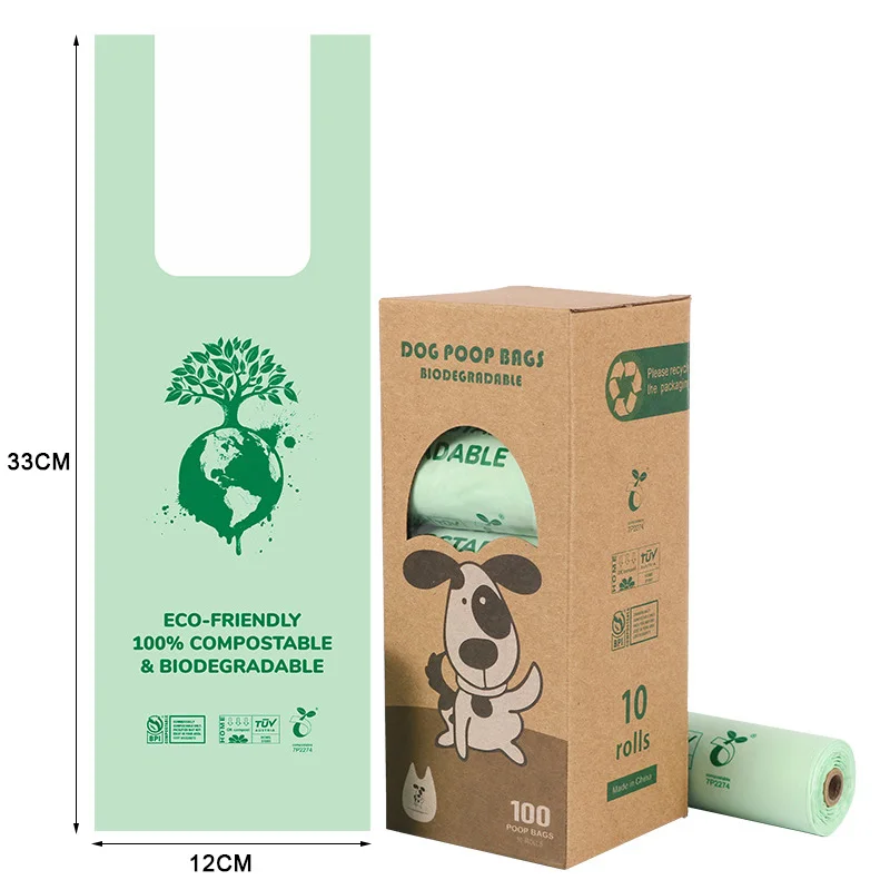 Bolsas biodegradables duraderas y ecol&oacute;gicas a prueba de fugas para caca de perro, herramienta de transporte para mascotas al aire libre, 5/10 rollos-5