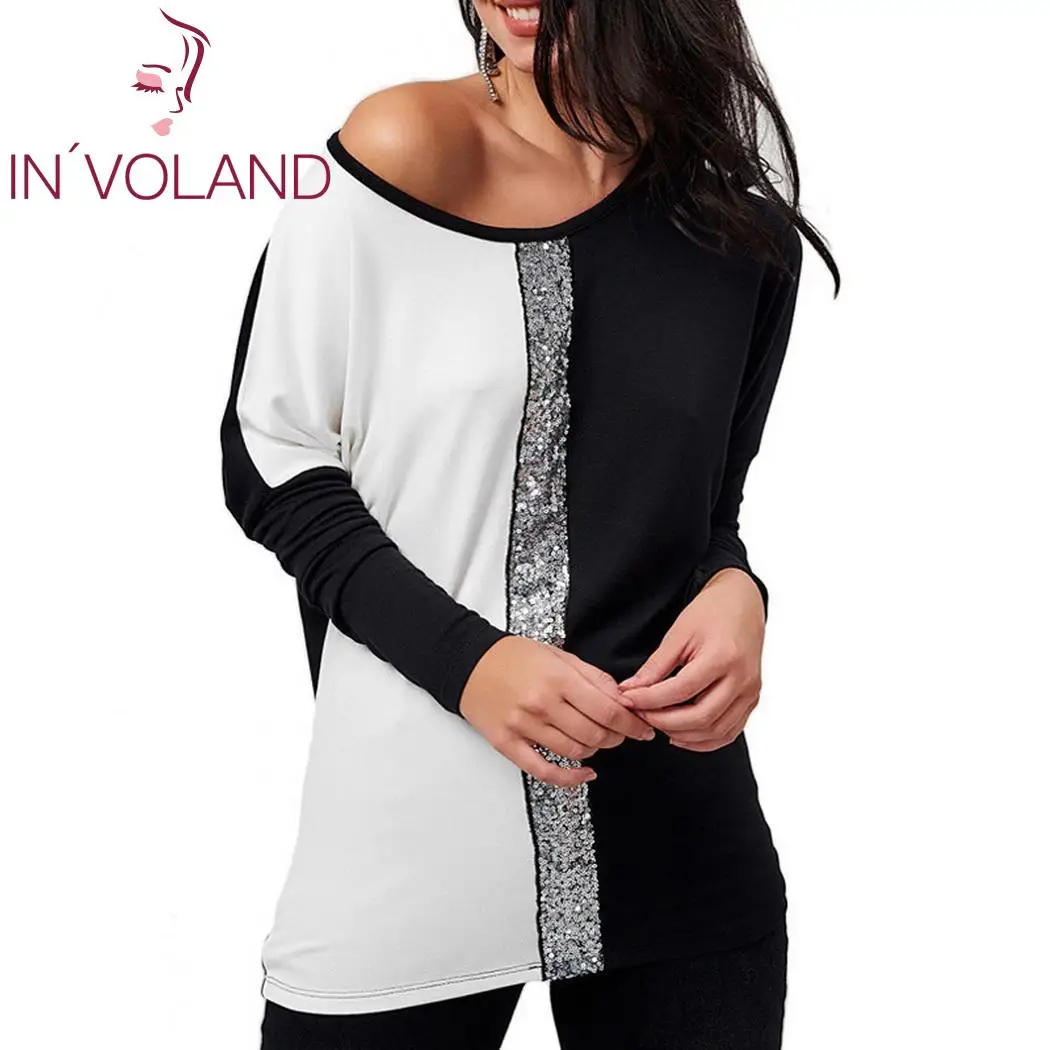 Женская футболка IN'VOLAND Повседневная контрастных цветов с круглым вырезом и