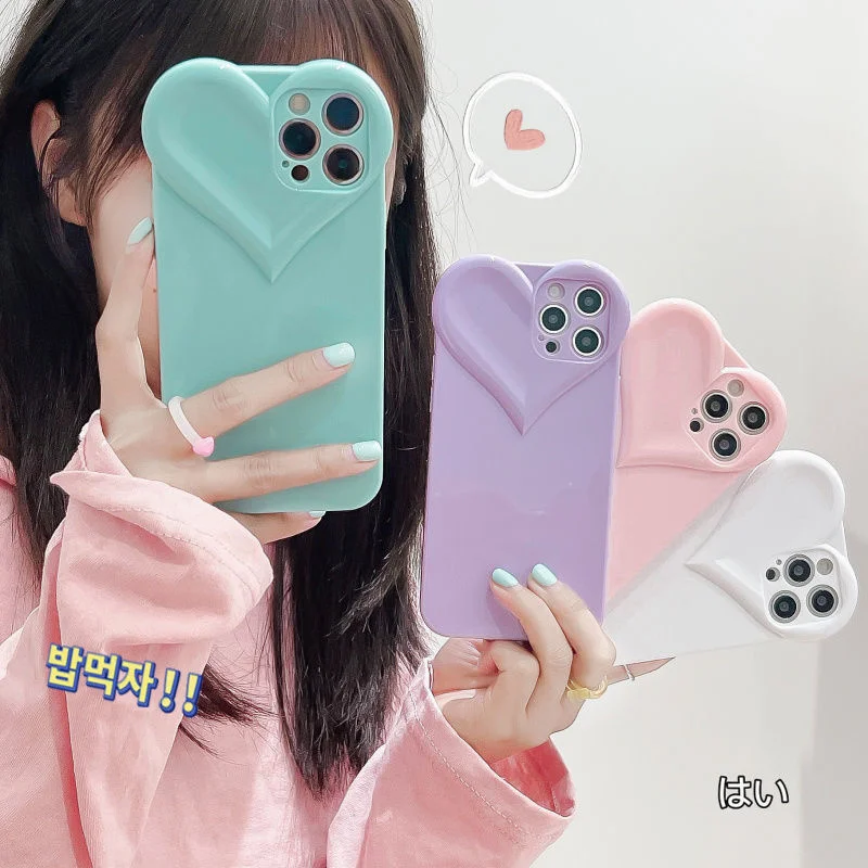 

Simple Pure White Three-dimensional Love All-inclusive For iphone 11 13 12 Pro Max XS XR 8 7 Plus Case Fashion Anti-fall Cover