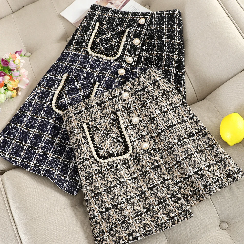 2019 Новая модная женская одежда шерстяная клетчатая юбка осенне-зимние юбки для