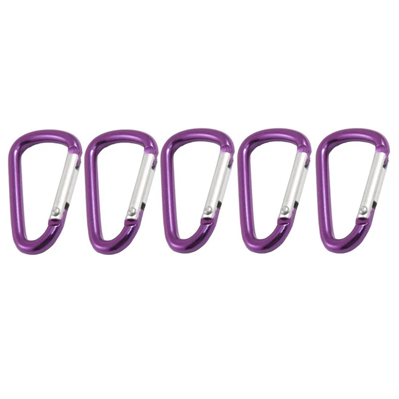 

5 Pcs Travel D Shaped Aluminum Alloy Carabiner Clip Hooks Purple