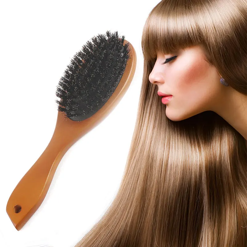 Натуральная щетина кабана Женская щетка для волос расческа лица бороды мужчин Антистатическая массажер
