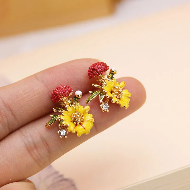 Блестящие боковые милые серьги гвоздики в виде цветка для женщин простом