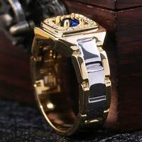 huitan party men rings creative watch shaped two tone design rings for men wedding ring with size 6 14 male jewelry wholesale