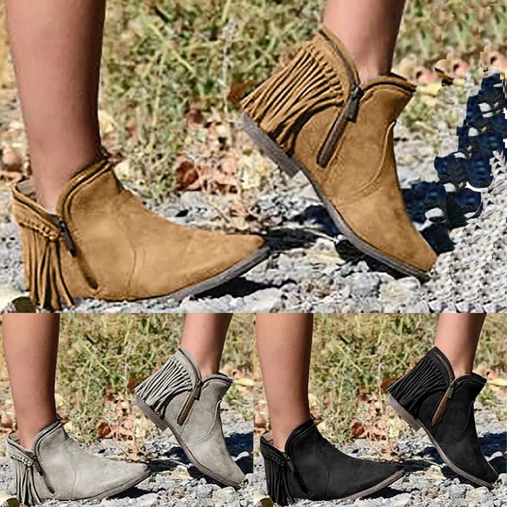 2019 г. Модные женские ботинки Nova Moda Feminina Ретро стиль с кисточками на низком каблуке