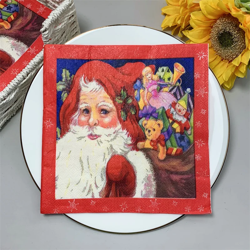 

2021 New 20Pcs/Bag Christmas Santa Claus Paper Napkins Xmas Winter Theme Decoupage Serviettes for Xmas Party Tableware Decor G