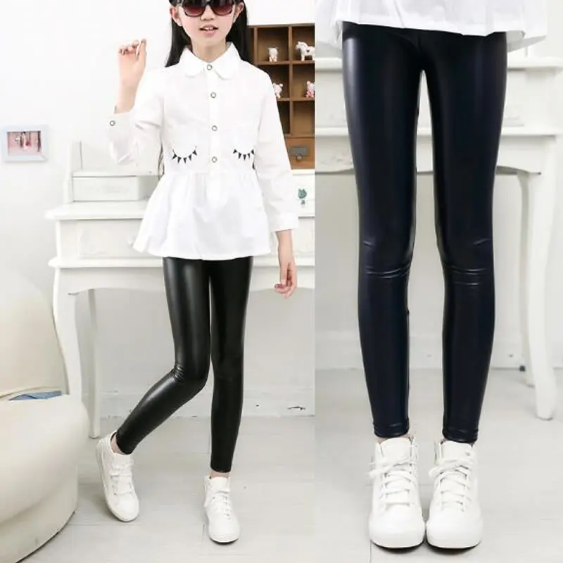 Весенне осенние штаны детские леггинсы кожаные для девочек больших и средних